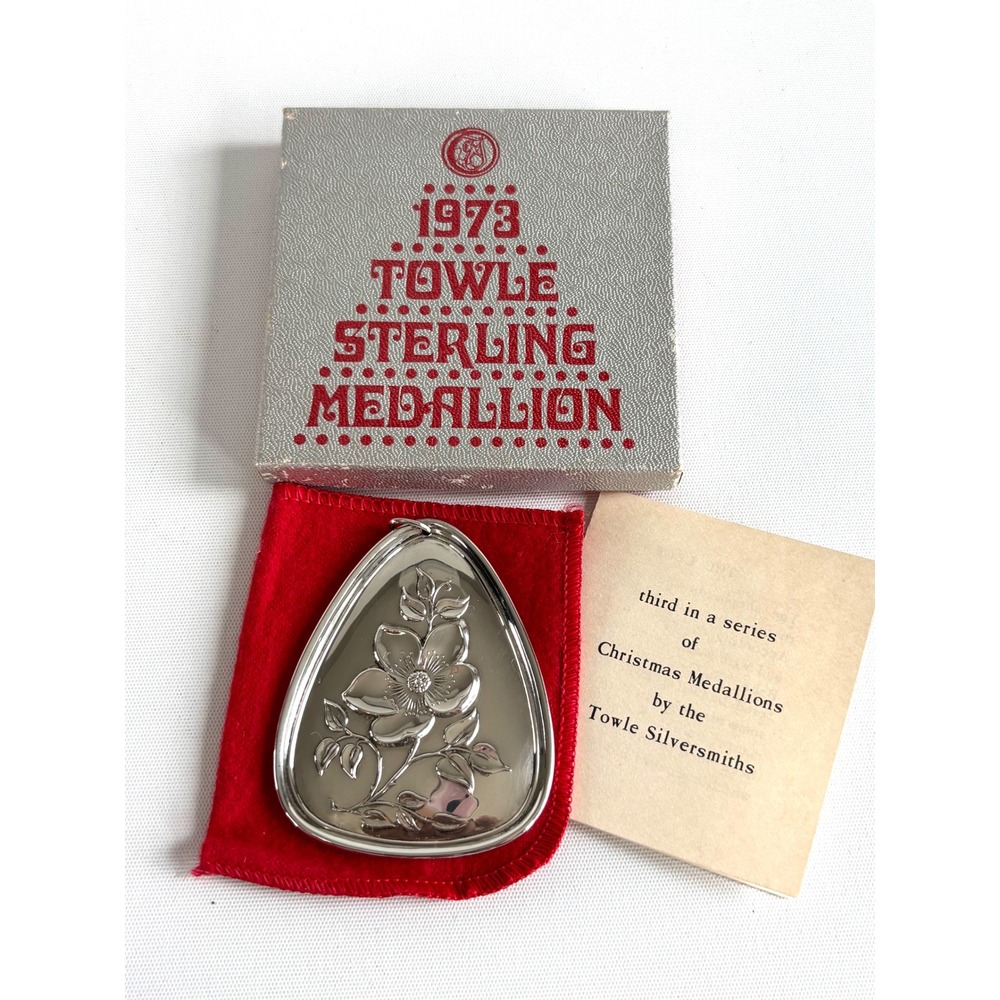 1973 Towle Sterling Silver Medallion Christmas Rose Three French Hens Pendant
